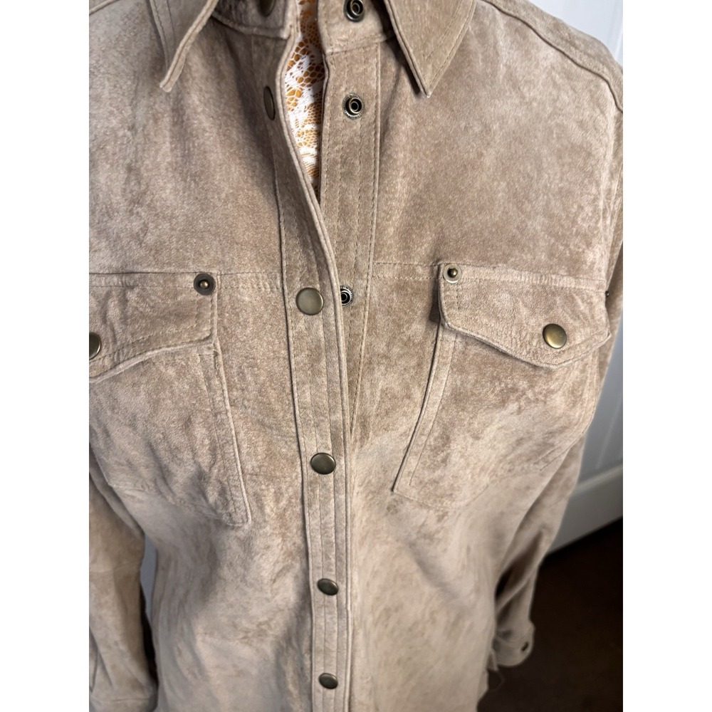 100% Genuine Leather Suede Jacket Shacket  M Vintage 80s 90s JHC Rare Beige NWOT - Picture 2 of 13